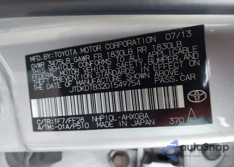 2013 Toyota Prius C Three from USA, damaged, VIN JTDKDTB32D1549754